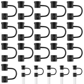 Straw Toppers Straw Covers Cap for Cup, PLULON 16Pcs Silicone Straw Cover Caps 8mm Reusable Straw Tips Dust-Proof Straw Toppers Black Straw Covers Plugs Straw Protector Accessories