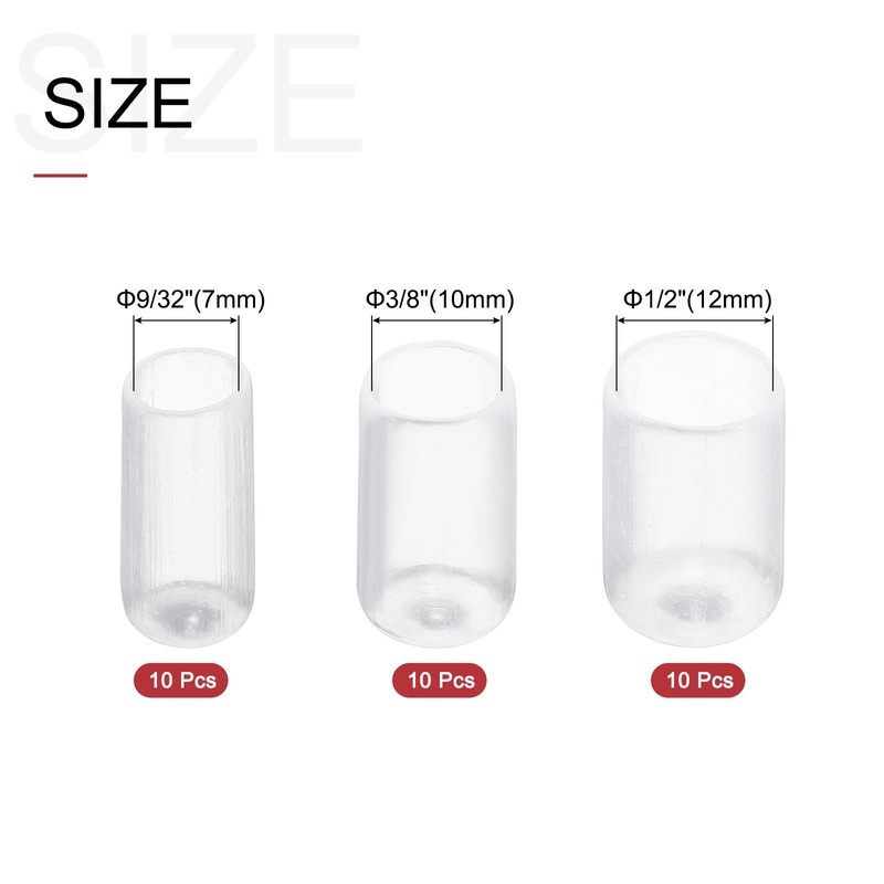 sourcing map 30pcs Round Rubber End Caps 9/32" 3/8" 1/2"(7mm