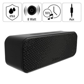Hama PowerBrick 2.0 Bluetooth Speaker AUX, Hands-Free Function, Includes Holder, Splashproof, Portable Sc