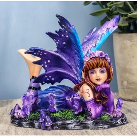 Ebros Fantasy Lavender Meadow Purple Girl Fairy Figurine 3.75" Long Faery FAE Pixie Garden Collectible Accessory