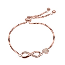 LuckyLy Pulseras Mujer con Dijes de Corazón e Infinito, Brazalete de Acero Inoxidable con Baño Oro Rosa 18k y Zirconia Cúbica – Regalos para Mujer Navidad y Regalos para Novia San Valentín, Angie Rosa
