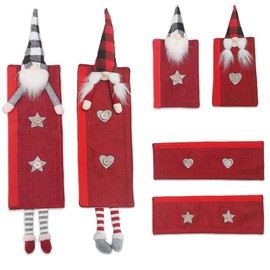 6 Pcs/Set Christmas Refrigerator Door Handle Covers Faceless Dwarf Antiskid Gloves Kitchen New Year Party Decoration