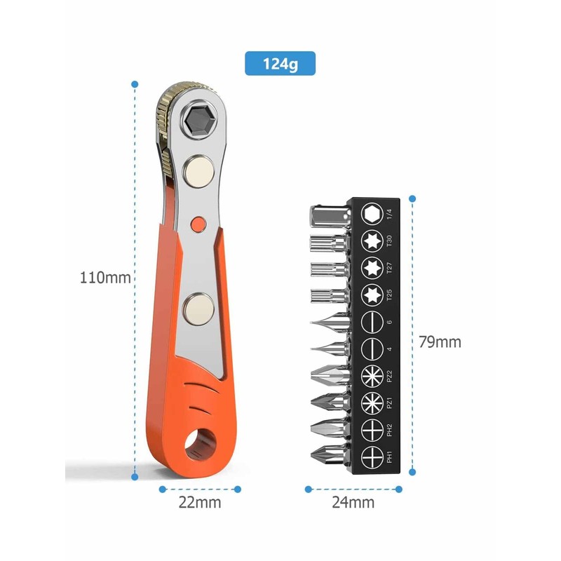 Right Angle Phillips Magnetic Screwdriver, 1/4” PH2 Mini Ratchet Wrench