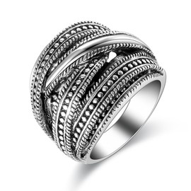 Mytys Retro Silver Cable Band Ring 2 Tone Crisscross Intertwined Chunky Cocktail Rings Unisex Couple Wide Statement Ring Size 6