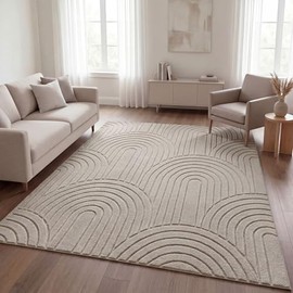 TT Home Living Room Rug, Bedroom, High Pile, Easy Care, Soft, Washable, Plain, Modern Design, 3D Look, Colour: Beige 1, Size: 160 x 220 cm