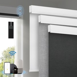 Motorized Blinds with [Free Solar Panels] Upgraded Smart Blinds, Blackout Electric Blinds with Remote，Automatic Roller Shades for Windows Compatible with Alexa Google Home