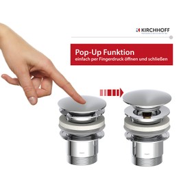 KIRCHHOFF Design Universal Waschbecken Ablaufgarnitur, Pop Up Waschbeckenstöpsel, Ablaufventil mit Überlauf, Abfluss Stöpsel für Badezimmer Waschbecken & Waschtisch, Chrom 98807330