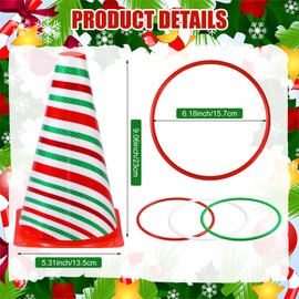 Leitee 6 Sets Candy Corn Ring Toss Game Plastic Cones Ring Combo Set Mini Traffic Cones Game for Sports Training Garden Backyard Outdoor Activities(Red White Green,Christmas Tree)