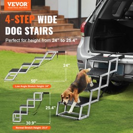 VEVOR VEVOR Dog Stairs for Car, Wide 4-Step Dog Car Steps, Folding Dog Car Ramp with Nonslip Surface, Portable Pet Steps Lightweight Aluminum for Car, SUV and Truck, Supports up to 150 lbs