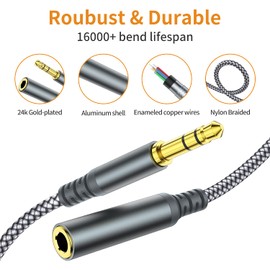 MCSPER MCSPER Headphone Extension Cable, [2-Pack, 6.6ft Hi-Fi ] 3.5mm Extension AudioMale to Female Aux Adapter Hi-Fi Sound Stereo Extender Cord for Headset, iPhone, iPad, Smartphones, Tablets & More (Grey)