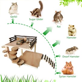 VolksRose Wooden Hamster Playground Platform, Hamster Climbing Toy, Natural Living Climb System, Small Animals Activity Set with Ladder Food Bowl Ramp Bridge for Mouse Gerbil Rat Chinchilla