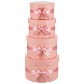 Arborus Pink Gift Boxes with Lids and Bow Set of 4 Round Gift Boxes for Presents Luxury Hat Box Paper Flower Box for Wedding Birthday Valentines Bridesmaid Christmas Party