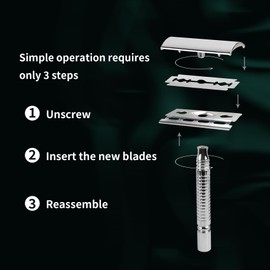 Safety Razor for Men and Women, Reusable Metal Razors, with 10 Platinum Safety Razor Blades, Face Razors for Men Shaving, Sustainable Hair removal and shaving cleaning tools, Metallic Silver