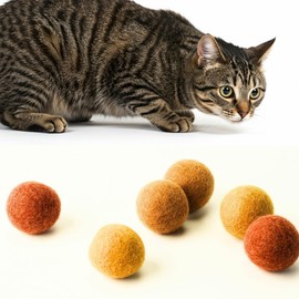 Miao and Woof Wool Cat Balls – 6-Pack Soft Felt Toys for Cats & Kittens – Quiet, Durable, Handmade Play Balls – Safe Chew Toy for Indoor Fun (Red Crimson Pounce)