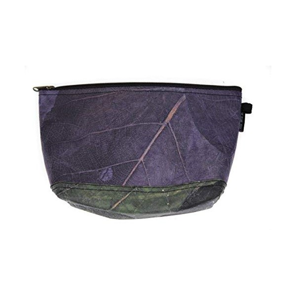 ECOMONKEY® Toiletry Bag + Vegan Leather Leaves (Faux Leather) + Vegan & Sustainable + Green, Red & Purple, purple