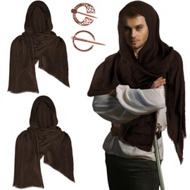 4 PCS Medieval Renaissance Accessories Include 2PCS Knight Shawl 2PCS Viking Brooches for Men Women Renaissance Faire (Brown)