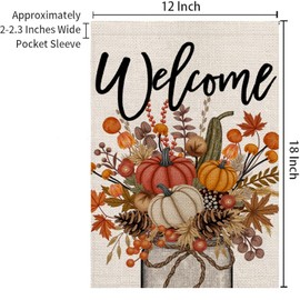 Fall Floral Pumpkins Garden Flag Double Sided Floral Mason Jar 12x18 Inch ，Seasonal Holiday Flag Farmhouse Yard Outdoor Flag Seasonal Welcome Yard Outdoor Flag Outdoor Decoration