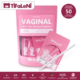 TiFaLeNi Women’s Vaginal Probiotic 50 Billion CFU with Vitamin D3, Calcium, Potassium, Cranberry, Collagen & L-Glutamine for pH Balance & Tightening