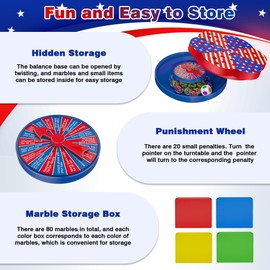 Junall Wobble Balance Marble Game for Kids – 80 Colorful Marbles, Dice, Chessboard, Turntable,Challenge Cards, Fun Family Board Game for Parties, Gifts for Kids Ages 6-12+