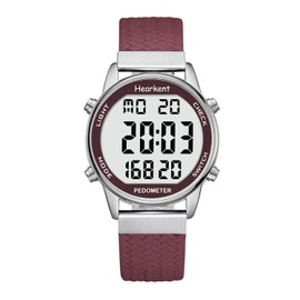 Hearkent Women's Pedometer Watch Sports Watch with Calorie Counter, Walking Step Fitness Tracker, Large Digital Display Waterproof Wrist Watch (Red)