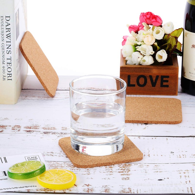 Square Wooden Thick Cork Drink Coasters for Kitchen Restaurant Home