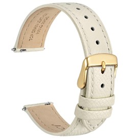 WOCCI 18mm Grace Watch Band for Ladies, Top Grain Leather, Quick Release Replacement Strap with Gold Buckle (Beige)