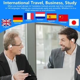 Zhwidnerso Translation Earbuds Real Time, AI Translator Earbuds, Wireless Bluetooth 5.4 Headphones Translator, Earhooks, 144 Languages, IPX6 Waterproof for Travel, Learning, Business Trip(Silver)