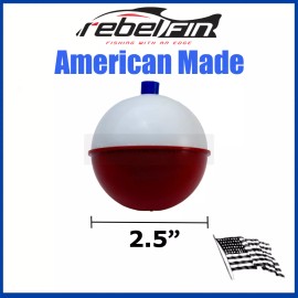 rebelFIN 2.5" inch ROUND - Red & White - Fishing Bobber Float - 3 to 250 Count Pack - 50 Pack