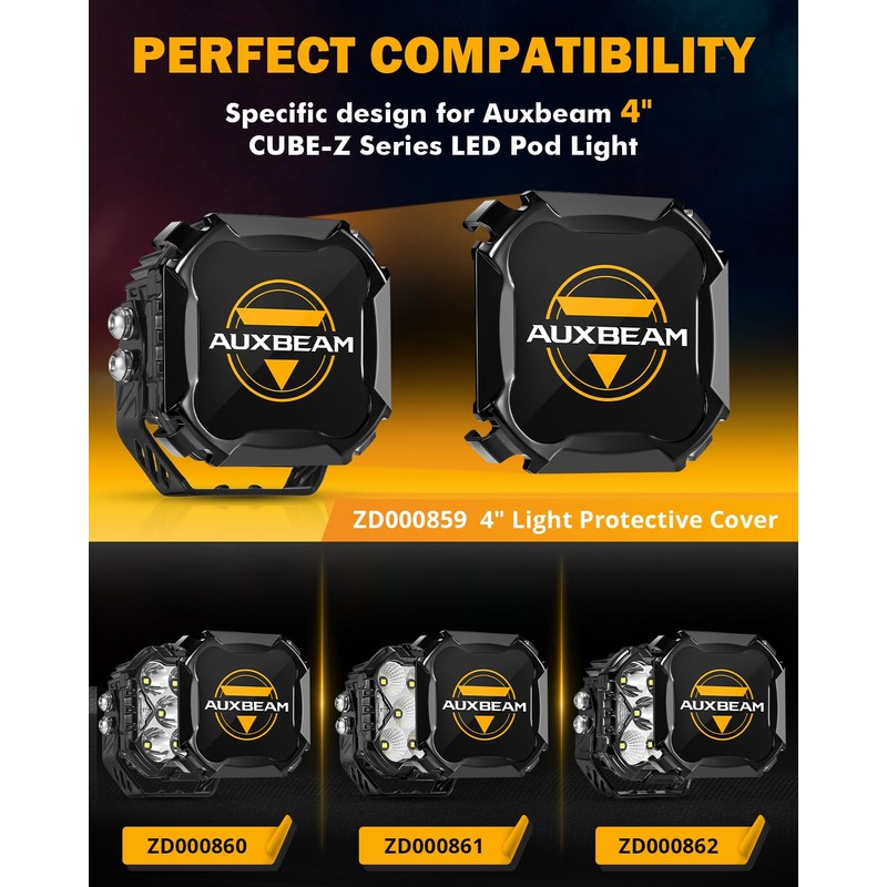 Auxbeam 4 Inch Black LED Pods Covers, 2PCS Cube-Z Series