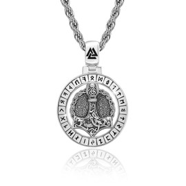 YueYuan Thors Hammer Necklace 925 Sterling Silver Mjolnir Pendant Viking Valknut Rune Necklace Nordic Jewelry Gifts for Men Birthday Christmas Father's Day