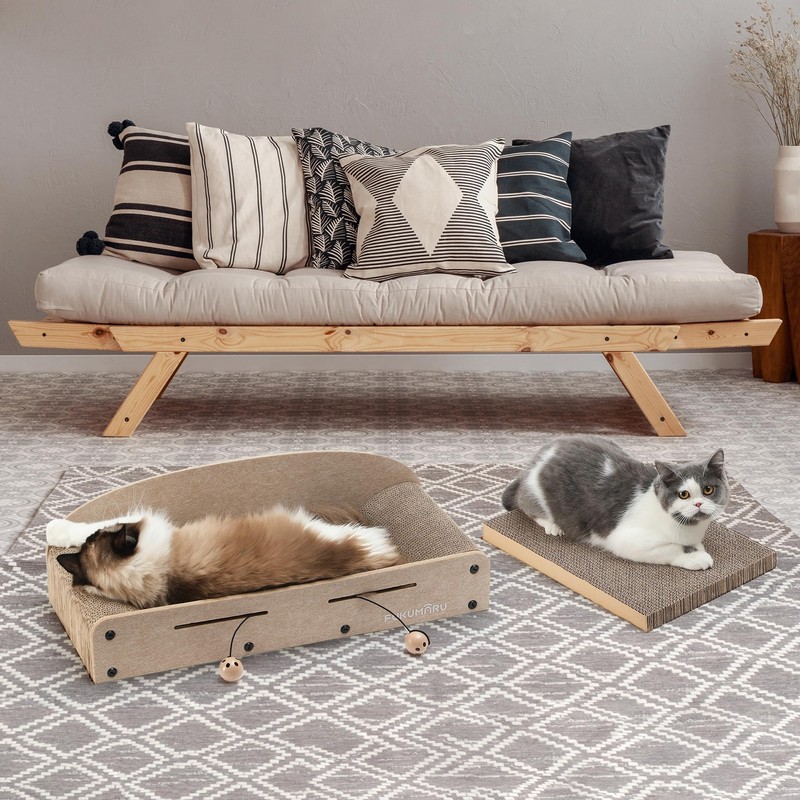 FUKUMARU 26 Inch Cat Scratcher Cardboard Lounge Bed, 2 Reversible