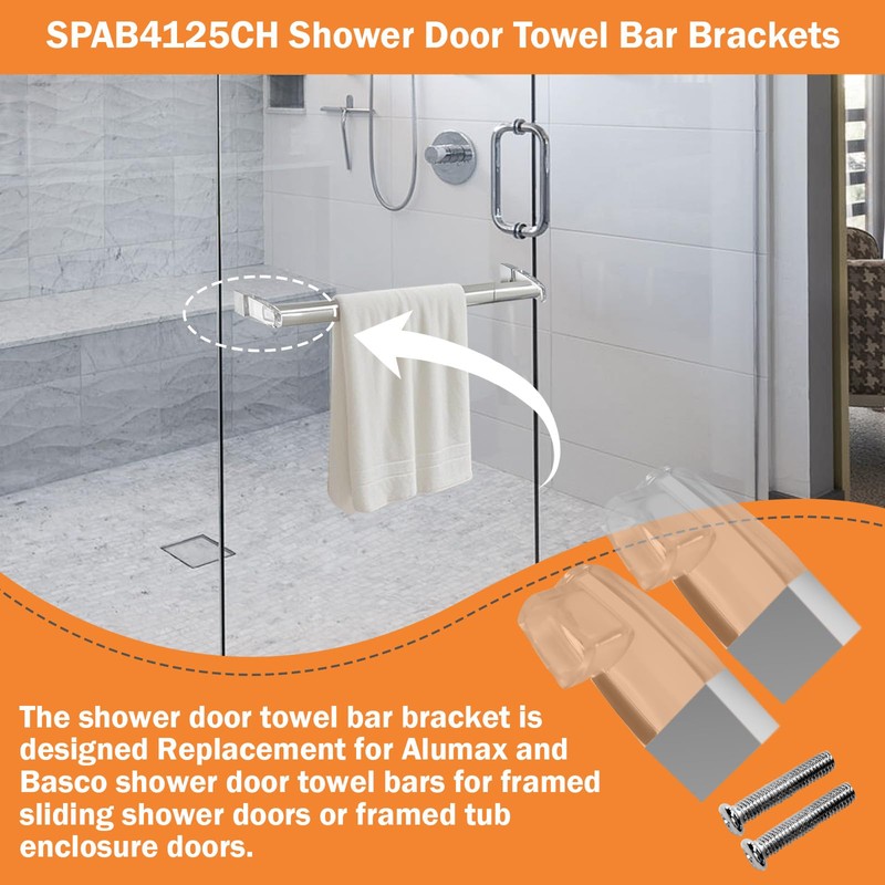 Clear Acrylic Shower Door Towel Bar Brackets with Bright Chrome