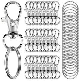 50PCS Metal Lobster Claw Clasp with Key Rings, 25PCS Keychains Clips Hooks and 25PCS Key Chain Rings, Keychain Accessories, Keychain Rings Making kit for Crafts