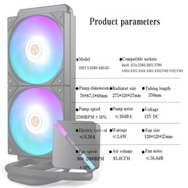 GOLDEN FIELD HiFi YJ240 CPU Water Cooler Liquid CPU Cooler AlO Cooler240mm Radiator, Dual 120mm ARGB PWM Cooling Fans, Intel1700,115X,1366,2011,AMD AM5-black