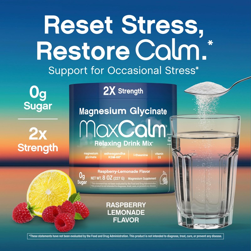 Max Calm Relaxing Drink Mix | Raspberry-Lemonade Flavor | Magnesium