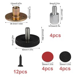 Pack of 4 Height-Adjustable Feet for Furniture, Furniture Foot, Adjustable Feet, 27-64 mm Support Foot, Height Adjustable with Damping Pads and Mounting Accessories, Suitable for Metal Feet for