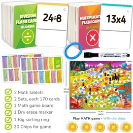 QUOKKA 3xSet Multiplication Flash Cards 3rd Grade - 340 Flashcards Multiplication and Division Math Games - Learning Board Games for Boys and Girls Ages 6-7-8 - Fun Educational Preschool Games