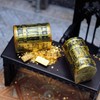 Miniature Treasure Chest Set with Gold Bars and Coins, Dollhouse