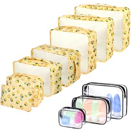 CORYIN Packing Cubes 10 PCS Travel Organiser Packing Bags Travel Luggage Packing Organizers Travel Essentials Bag for Clothes Shoes Cosmetics Storage Bags for Men Women Yellow