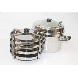 Tabakh 4-Plate Stainless Steel Dhokla Stand with Cooker, Large, Silver