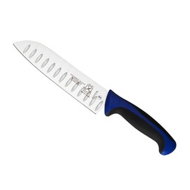 Mercer Culinary Millennia 7-Inch Granton Edge Santoku Knife, Blue