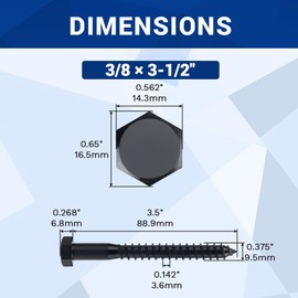 10-Pack 3/8 x 3-1/2" Hex Head Lag Screws Bolts with Flat Washers, Heavy Duty 304 Stainless Steel (18/8), Corrosion Resistant Outdoor Wood Screws- Includes Hex Bit for Installation