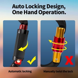 FVW Auto Locking Rock Climbing Carabiner Clips, 5 Pack 25KN (5620 lbs) Heavy Duty Caribeaners for Rappelling Swing Rescue & Gym etc, Large D-Shaped Carabiners, (Mix Color),5 Pack