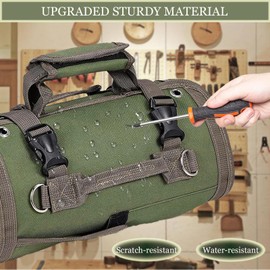 Tool Organizer Bag, Foldable Tool Roll Up Bag Organizer w/ 2 Detachable Pouches, Heavy Duty Tool Storage Organization for Mechanic Carrying Toolbag, Dad Men Birthday Father Day, Gifts for Him (Green)
