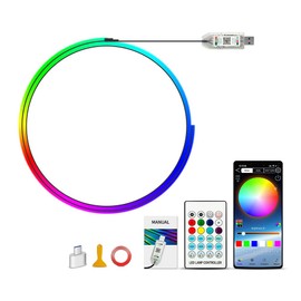 Ambient Lighting Car Led Lights Interior,43.3’’ USB Powered Acrylic Neon Flexible Strip Fiber Optic LED Ambient Lighting Kits with Remote APP, RGB Music Lights Sync for Inside car Dashboard