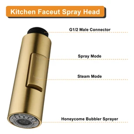 Tohlar Pull Down Kitchen Faucet Sprayer Head Replacement Part, 2 Function Pull Out Sink Sprayer Replacement Nozzle, Kitchen Faucet Head Hose Spray Tap Spout, Brushed Gold