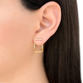 TseenYi Square Ear Jackets Earrings Gold Geometric Hollow Square Earrings Personlize Square Studs Earrings Rectangle Minimalist Earrings Jewelry for Women and Girls (Gold)