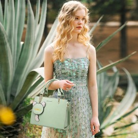 NICOLE & DORIS Kleine Handtasche Damen Süß Schultertaschen PU Leder Umhängetasche Mini Handtasche Mädchen Kuriertaschen Crossbody Bag mit Katzen Anhänger Grün