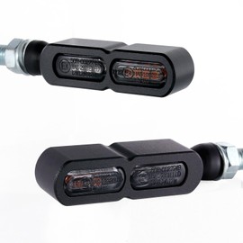 Micro Mini Turn Signal Rear LED Light with Tail Light for Motorcycles, Black Body, Smoke Lens, Universal, Aluminum, Small, Set of 2