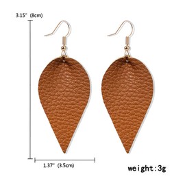 CHUNYANAN Boho Elegant Lightweight Black Genuine Real Leather Geometric Dangle Drop Earrings for Women Petal Leaf Feather Teardrop Earrings Jewelry Gift (2 Brown Leather Earring)